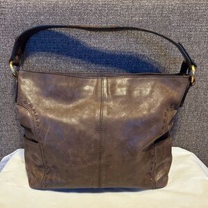 Nino Bossi Genuine Brushed Leather Shoulder Bag Handbag Satchel Brown Bohemian